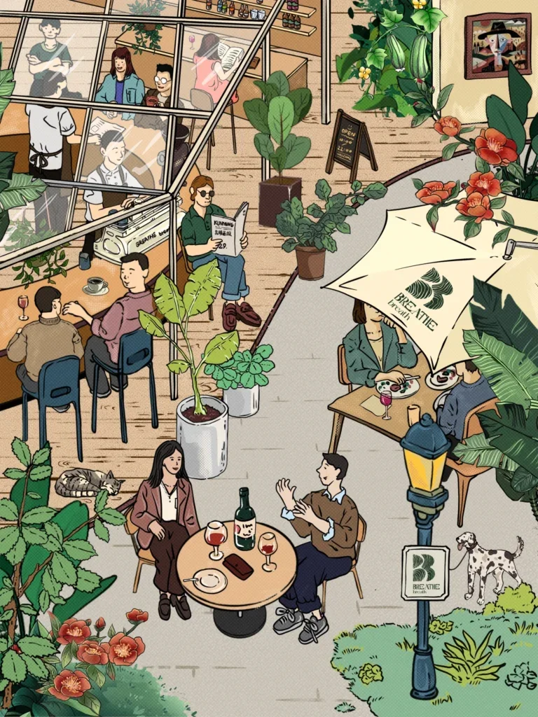 西餐厅场景插画